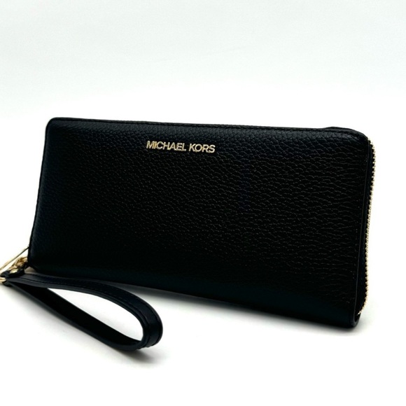 Michael Kors Large Continental Wallet Wristlet Black/Gold - Picture 2 of 10